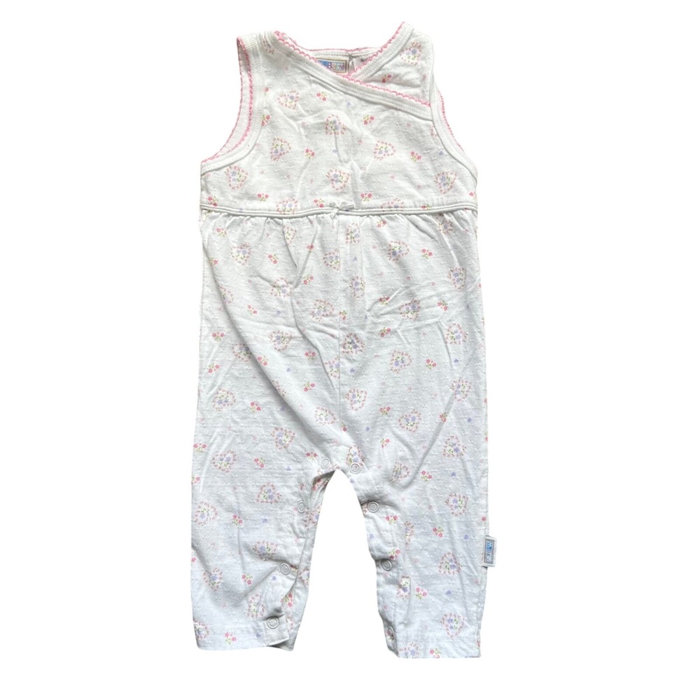 McBaby Vintage 100% Cotton Floral Romper 3-6 Months White Pink Trim Baby Girl